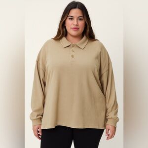 Universal Thread Beige Long Sleeve Polo Shirt
